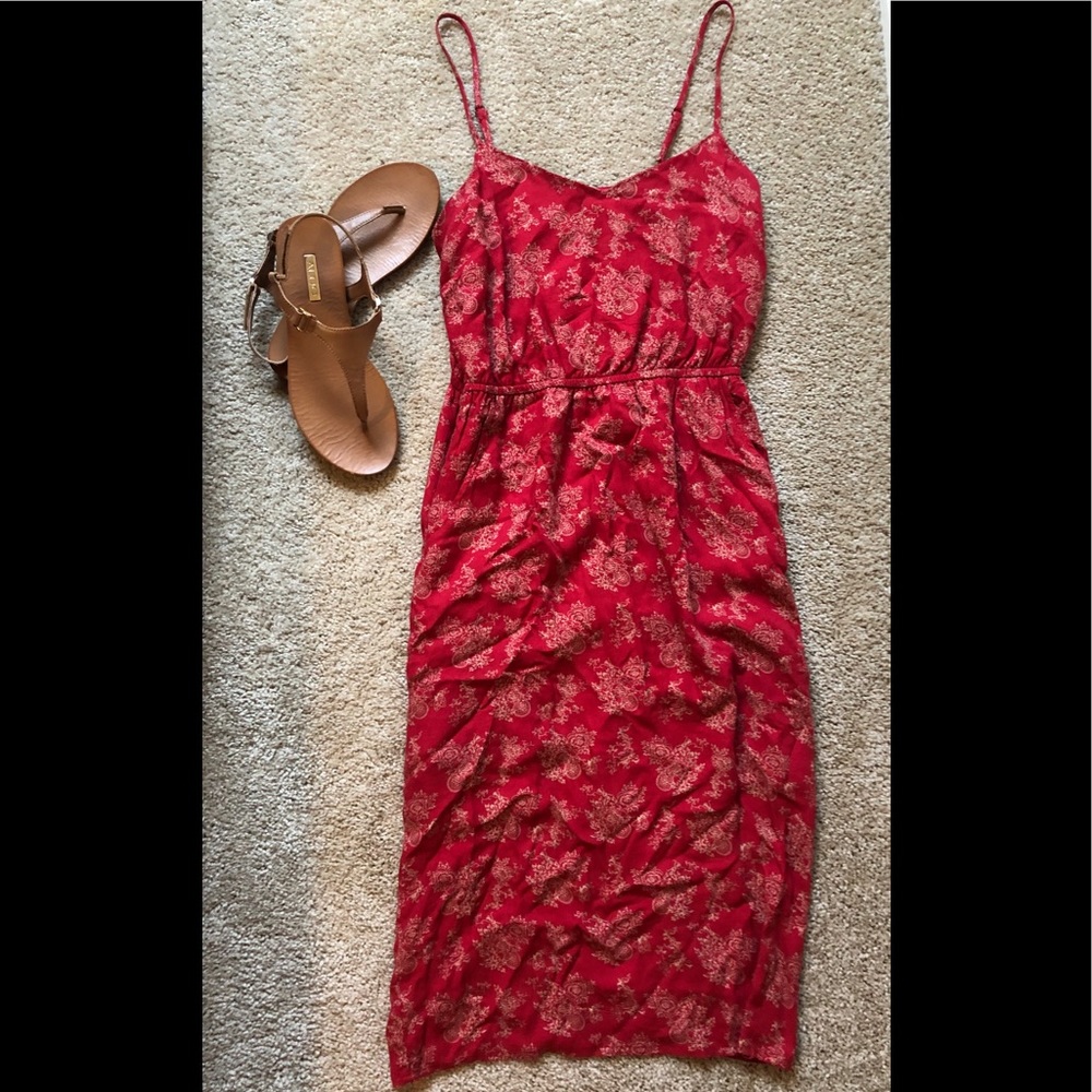 Pretty Red Dress with Low Key Floral Pattern